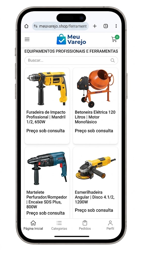 Catálogo online sem preço do Meu Varejo com pedido de orçamento pelo WhatsApp