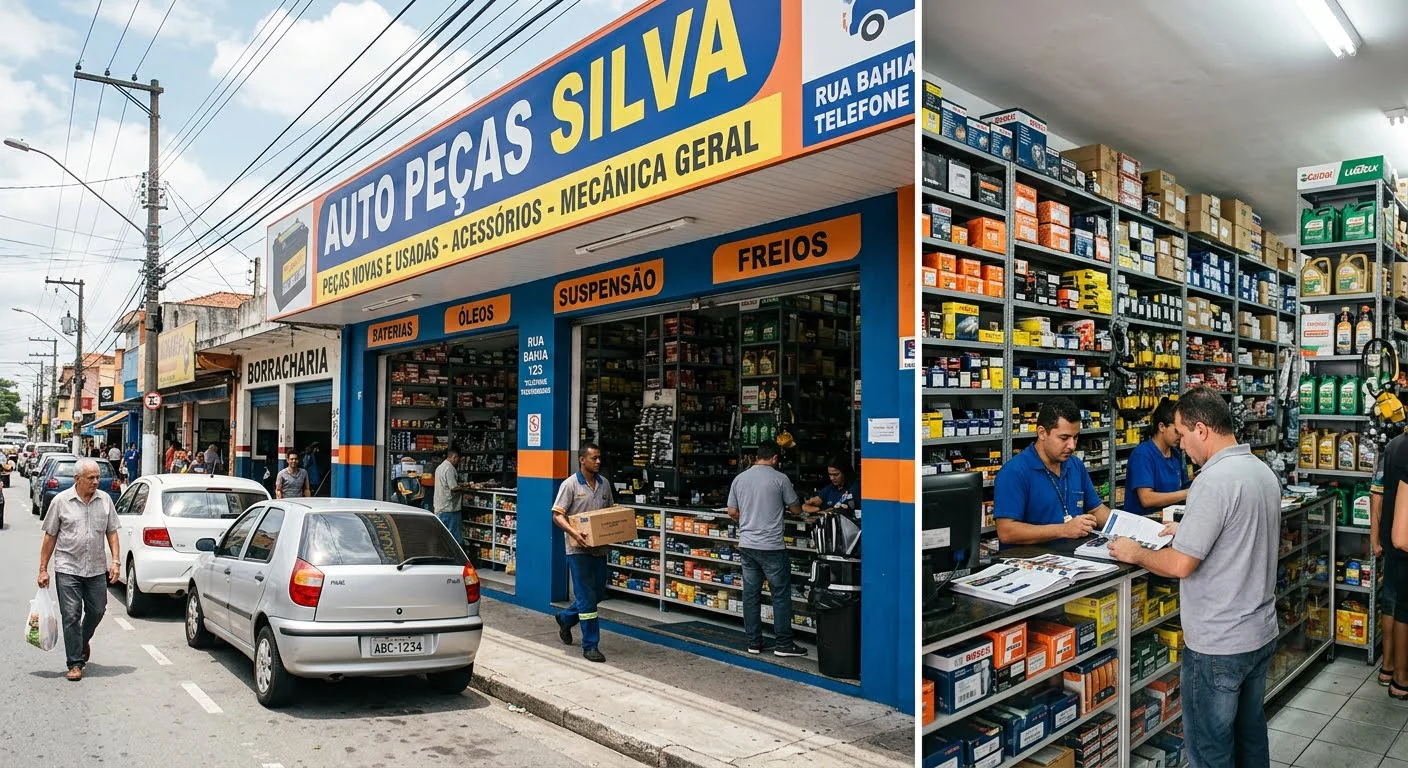 Catálogo online de auto peças com código, aplicação por veículo e pedido de orçamento no WhatsApp